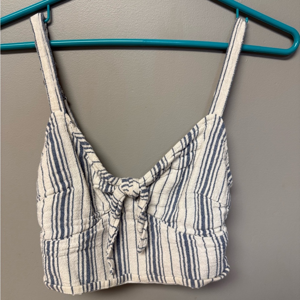 Hollister Navy and Cream Striped Crop Top